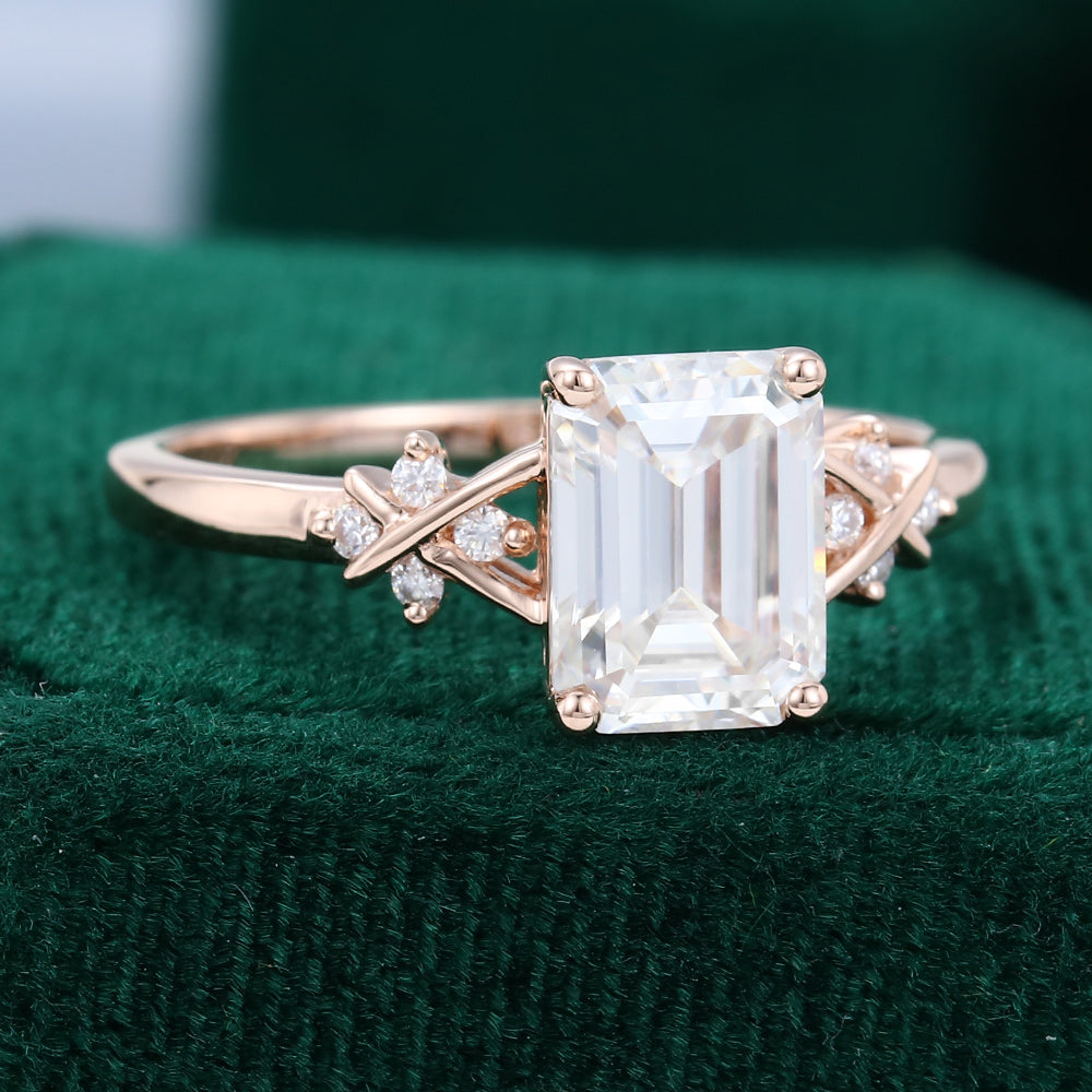 1.60 CT Emerald Cluster Moissanite Engagement Ring