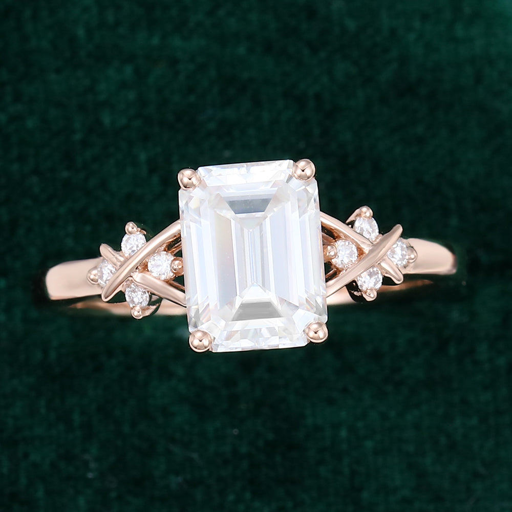 1.60 CT Emerald Cluster Moissanite Engagement Ring