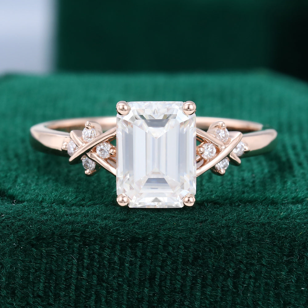 1.60 CT Emerald Cluster Moissanite Engagement Ring