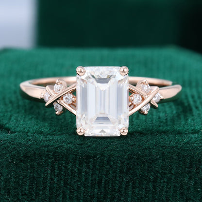 1.60 CT Emerald Cluster Moissanite Engagement Ring