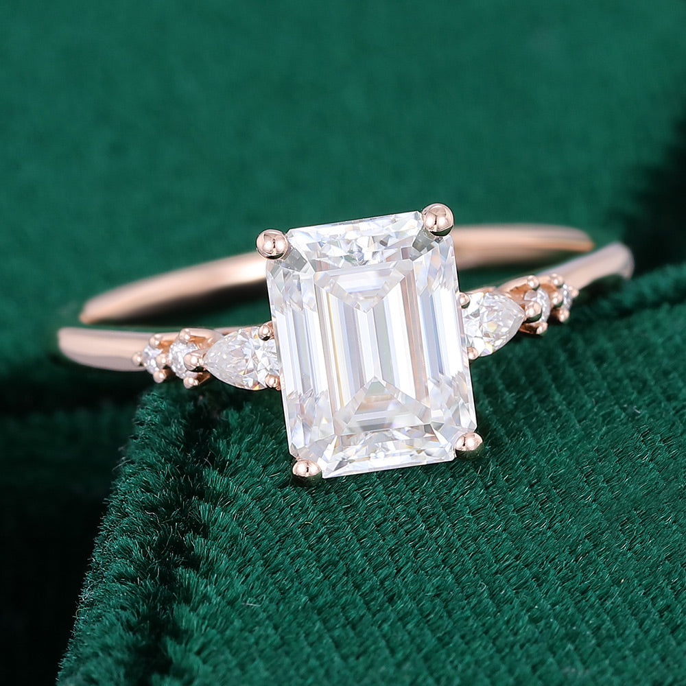 1.6 CT Emerald Cluster Moissanite Engagement Ring