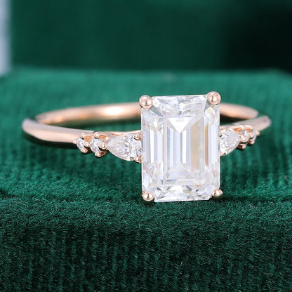 1.6 CT Emerald Cluster Moissanite Engagement Ring