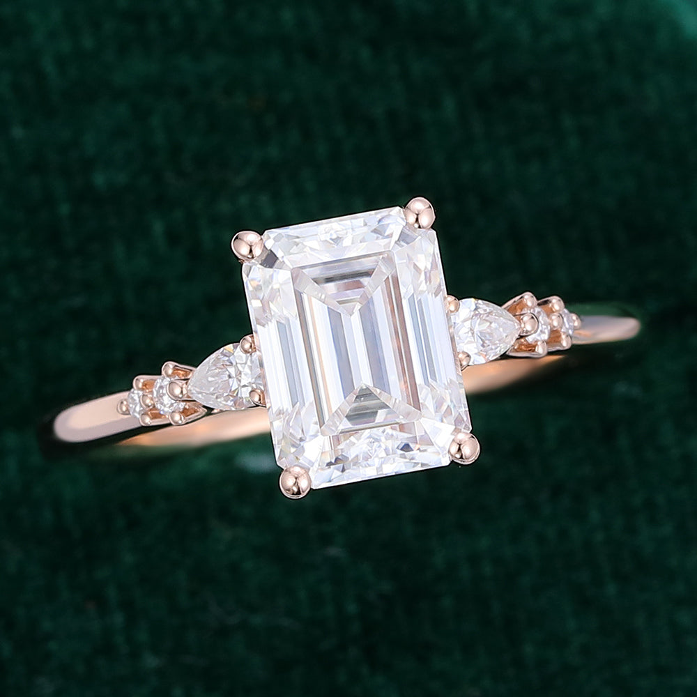 1.6 CT Emerald Cluster Moissanite Engagement Ring