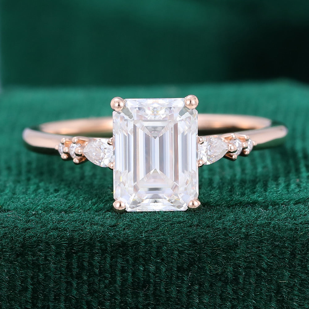 1.6 CT Emerald Cluster Moissanite Engagement Ring