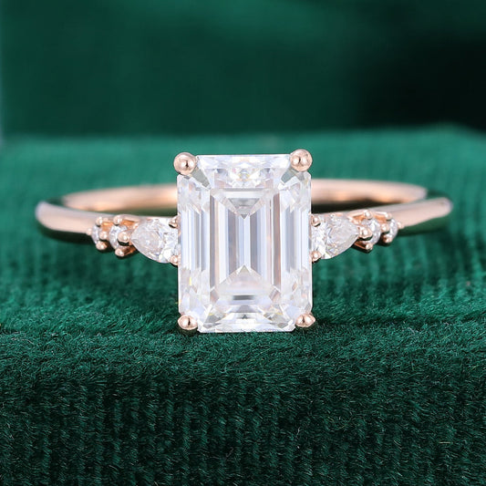 1.6 CT Emerald Cluster Moissanite Engagement Ring