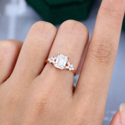 1.6 CT Emerald Cluster Moissanite Engagement Ring