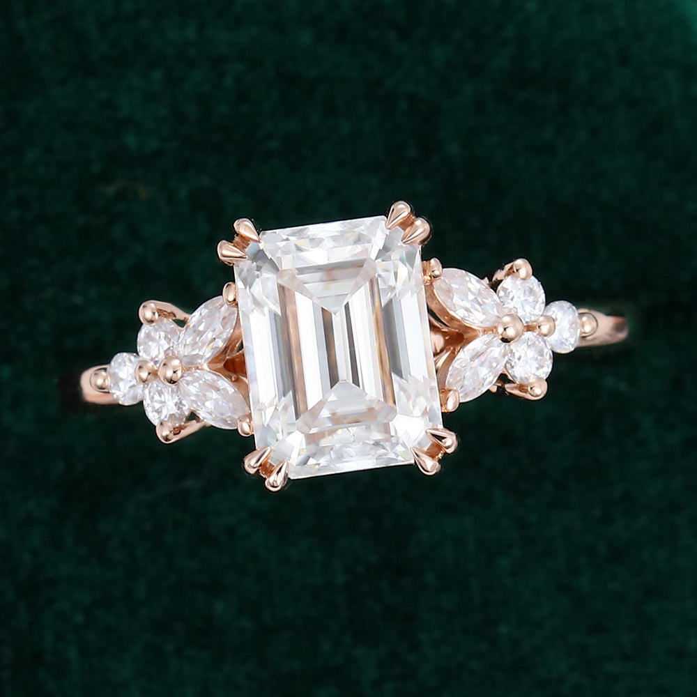 1.6 CT Emerald Cluster Moissanite Engagement Ring
