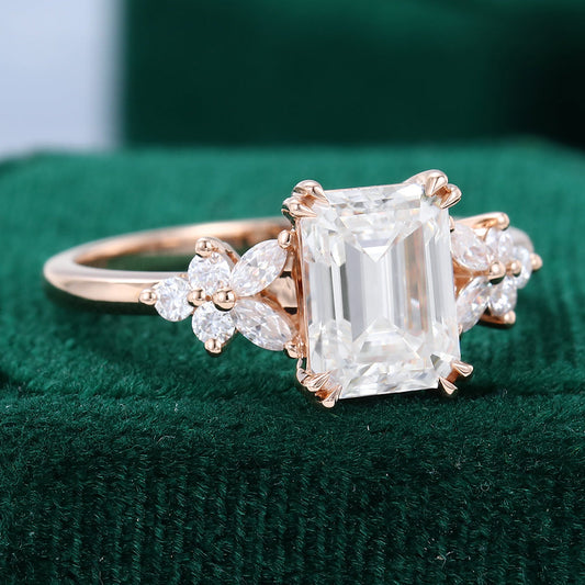1.6 CT Emerald Cluster Moissanite Engagement Ring