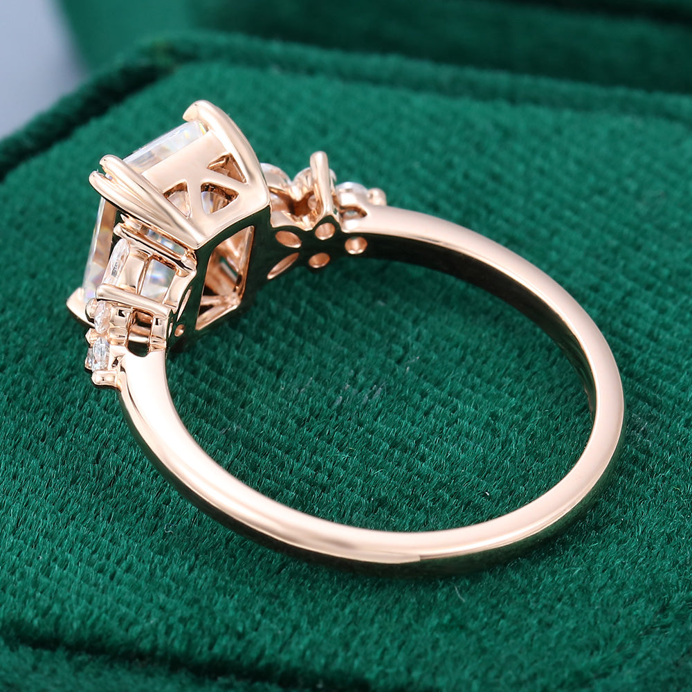 1.6 CT Emerald Cluster Moissanite Engagement Ring