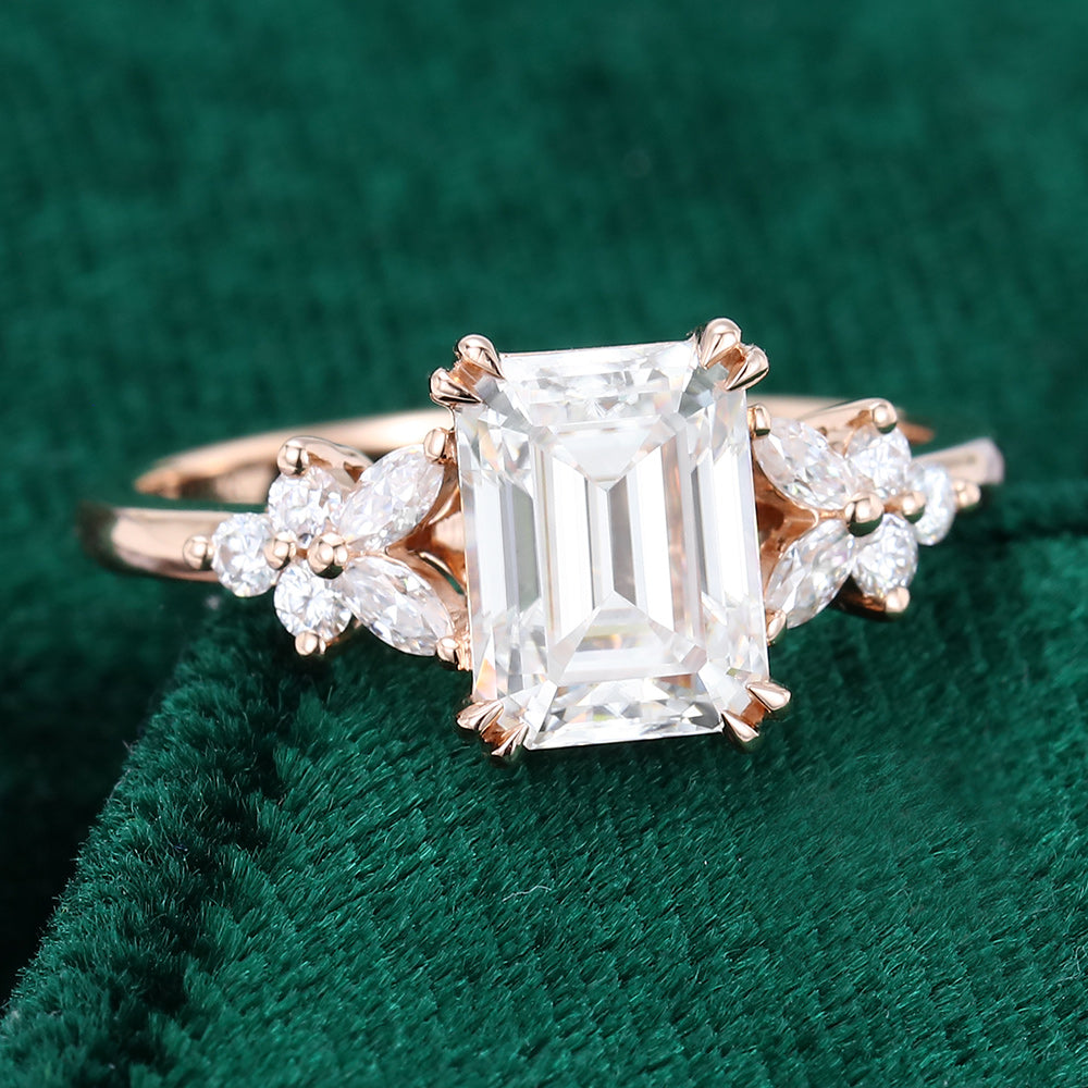 1.6 CT Emerald Cluster Moissanite Engagement Ring