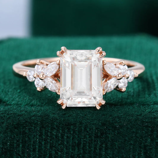 1.6 CT Emerald Cluster Moissanite Engagement Ring