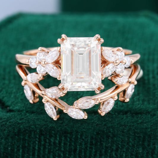 1.6 CT Emerald Cluster Moissanite Bridal Set