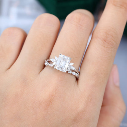 2.3 CT Emerald Cluster Moissanite Bridal Set