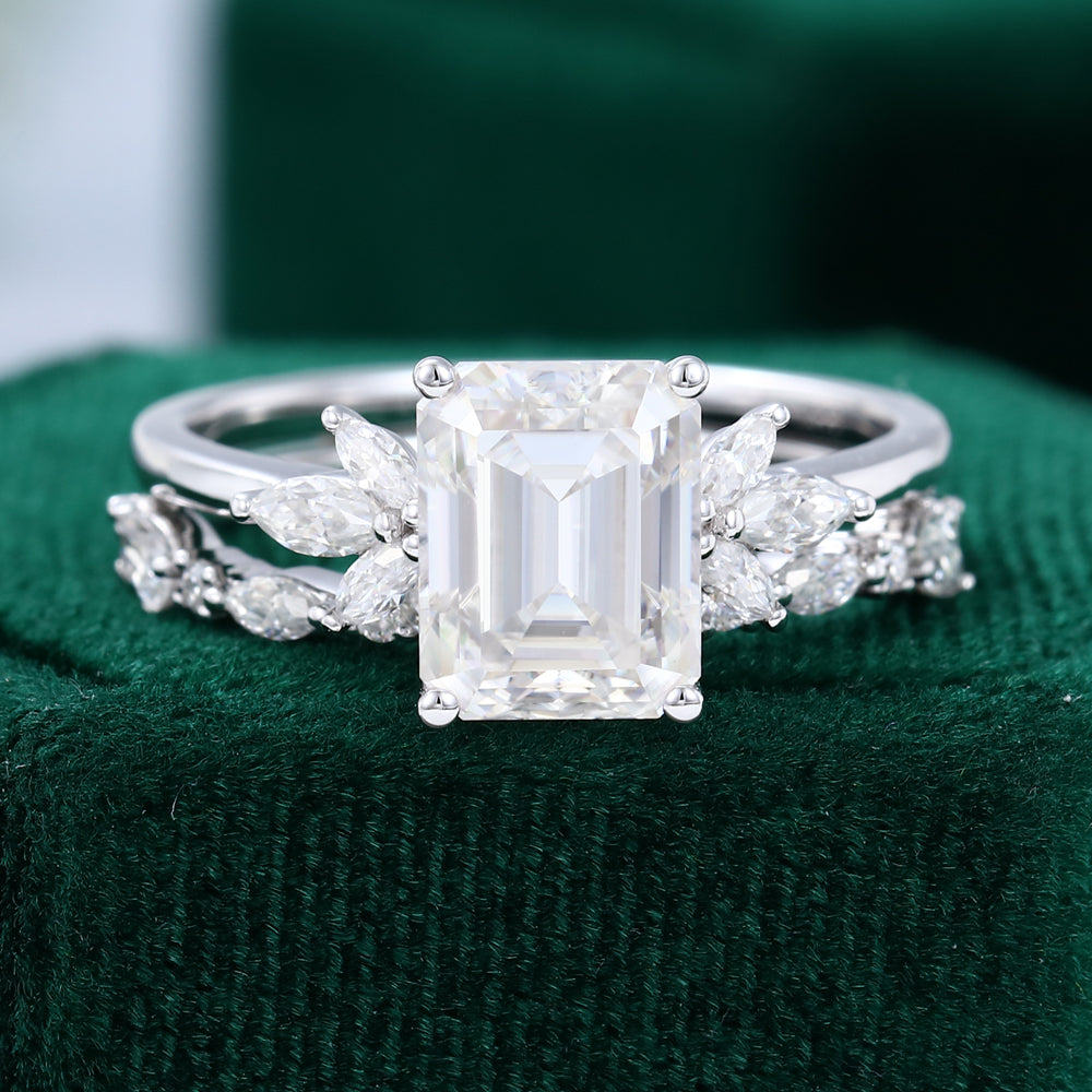2.3 CT Emerald Cluster Moissanite Bridal Set