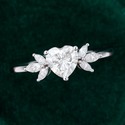 1.6 CT Heart Cluster Moissanite Engagement Ring