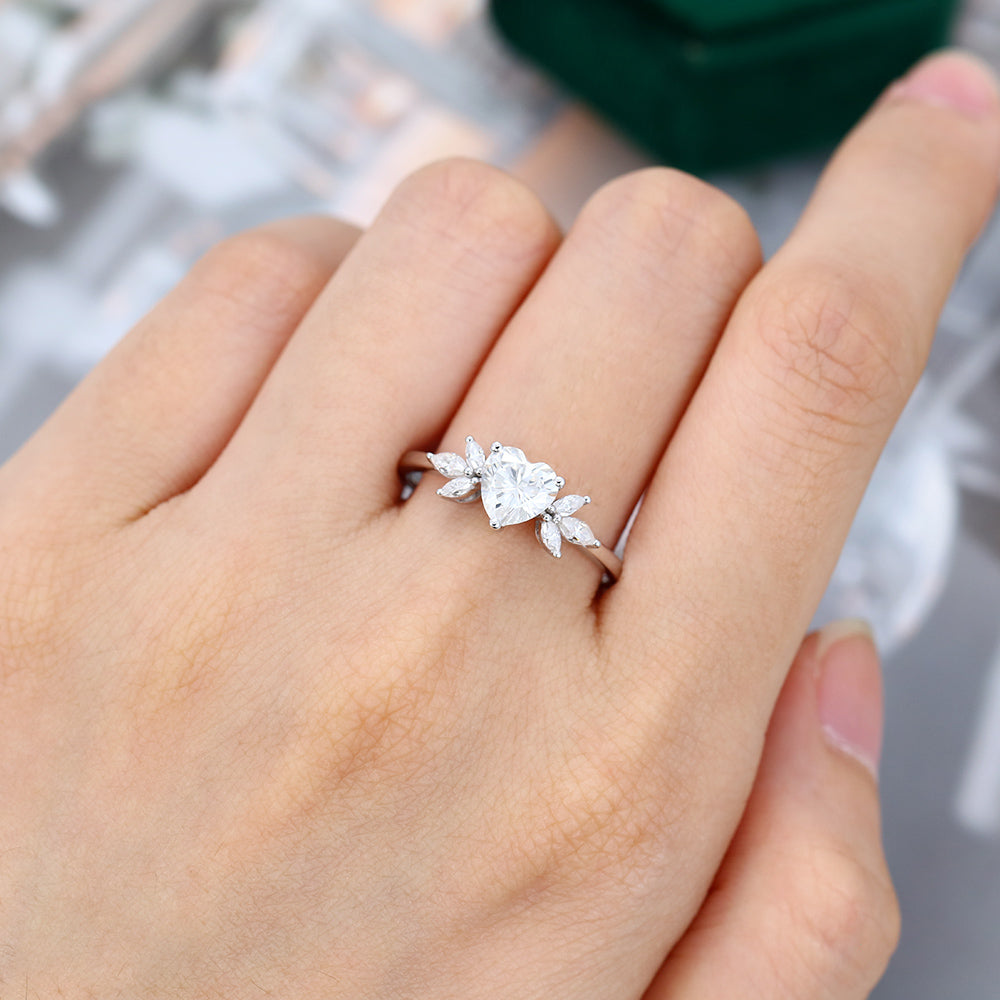 1.6 CT Heart Cluster Moissanite Engagement Ring