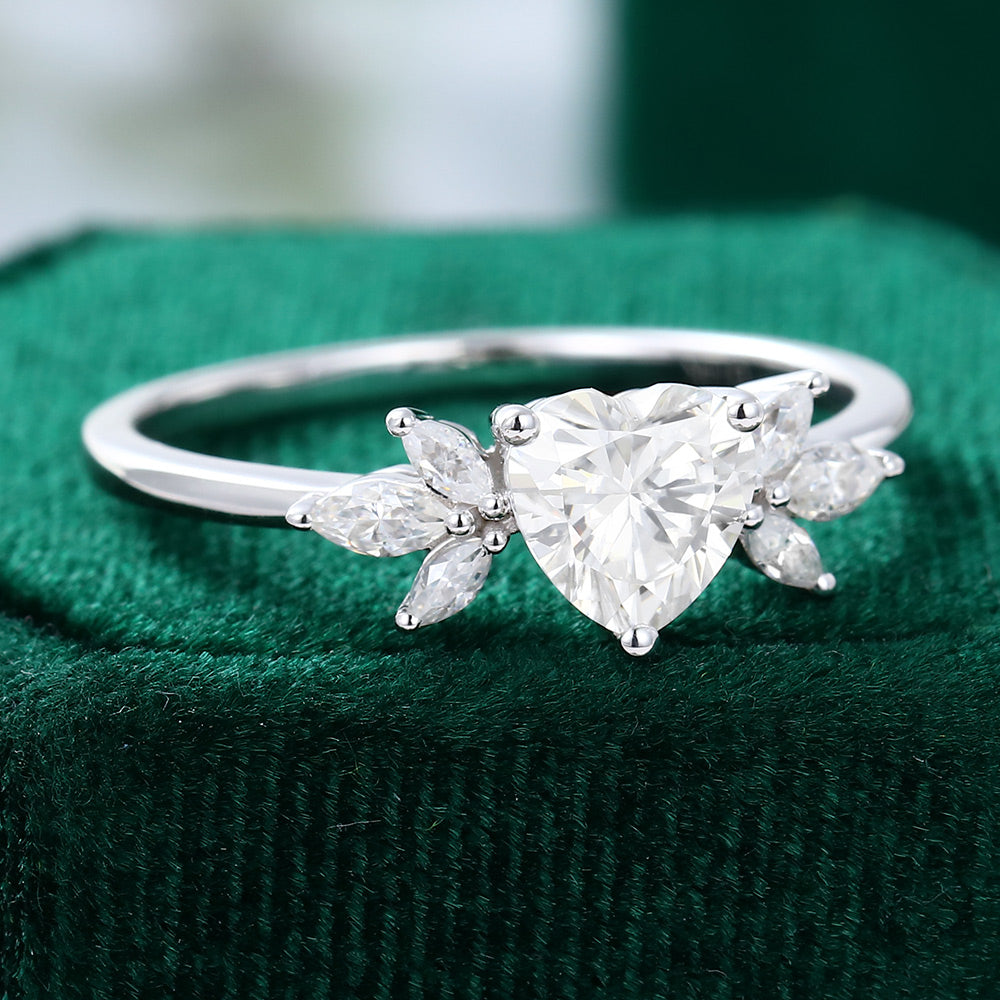 1.6 CT Heart Cluster Moissanite Engagement Ring
