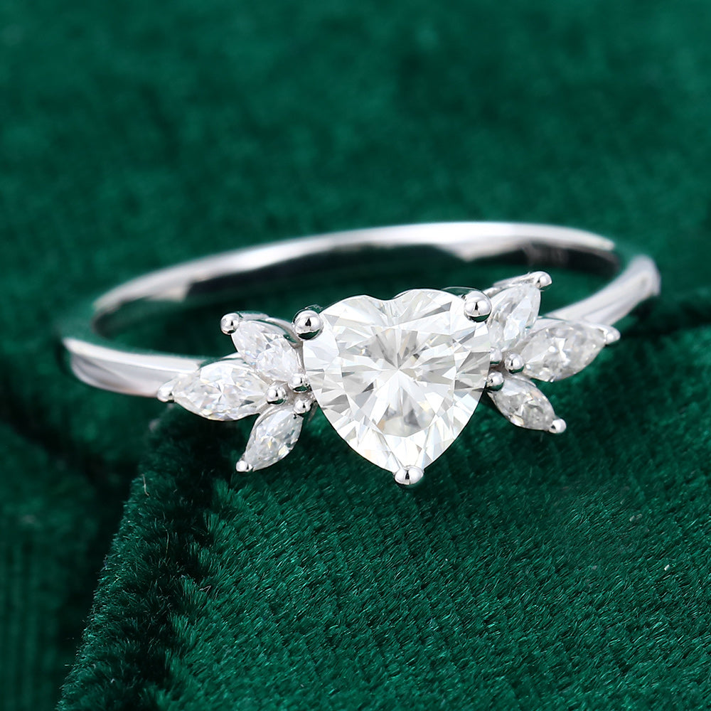 1.6 CT Heart Cluster Moissanite Engagement Ring