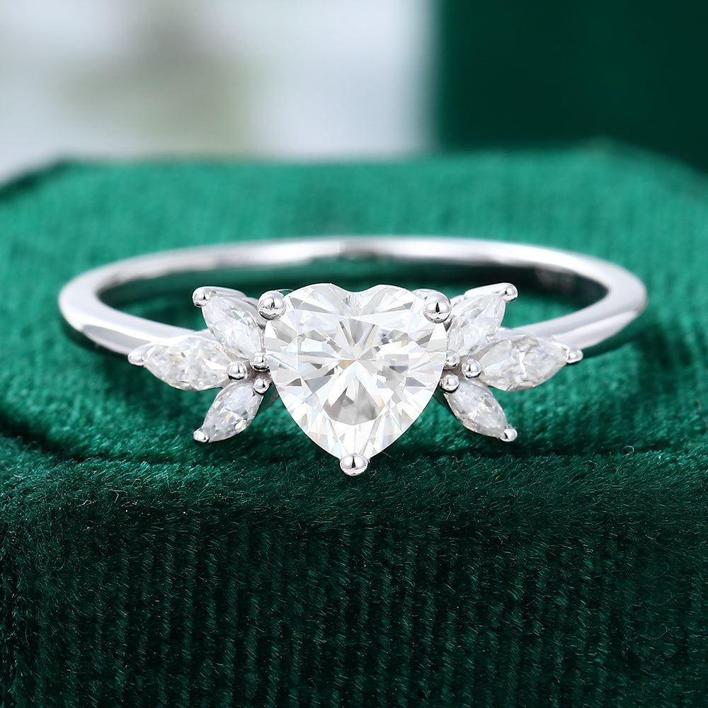 1.6 CT Heart Cluster Moissanite Engagement Ring