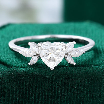 1.6 CT Heart Cluster Moissanite Engagement Ring
