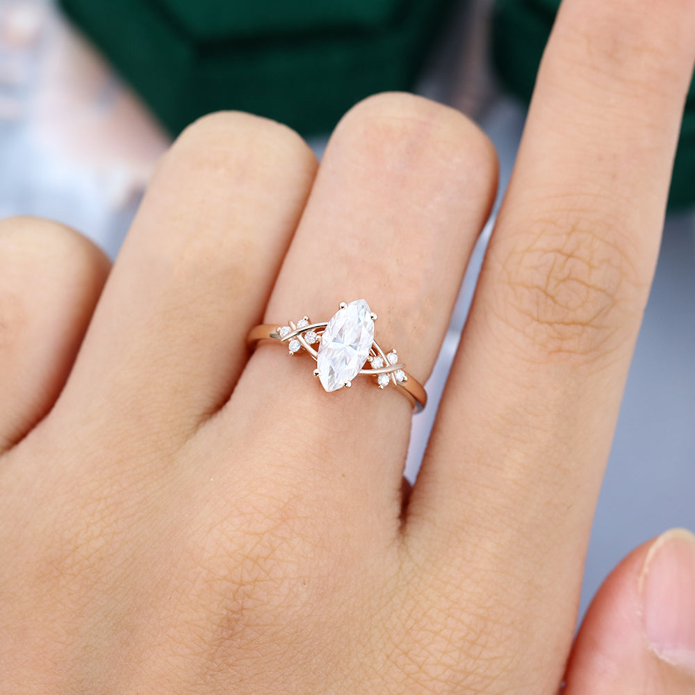 0.90 CT Marquise Cluster Moissanite Engagement Ring