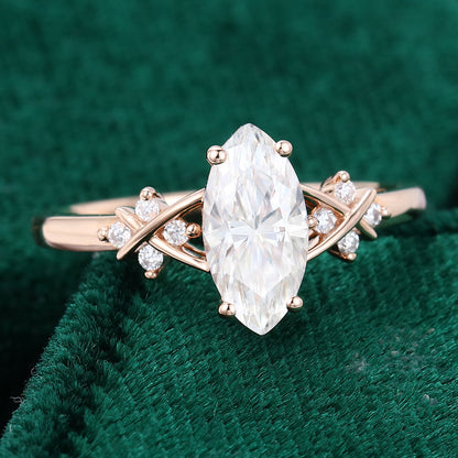 0.90 CT Marquise Cluster Moissanite Engagement Ring