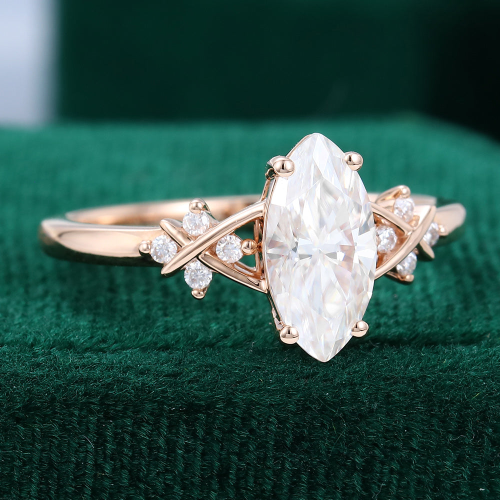0.90 CT Marquise Cluster Moissanite Engagement Ring