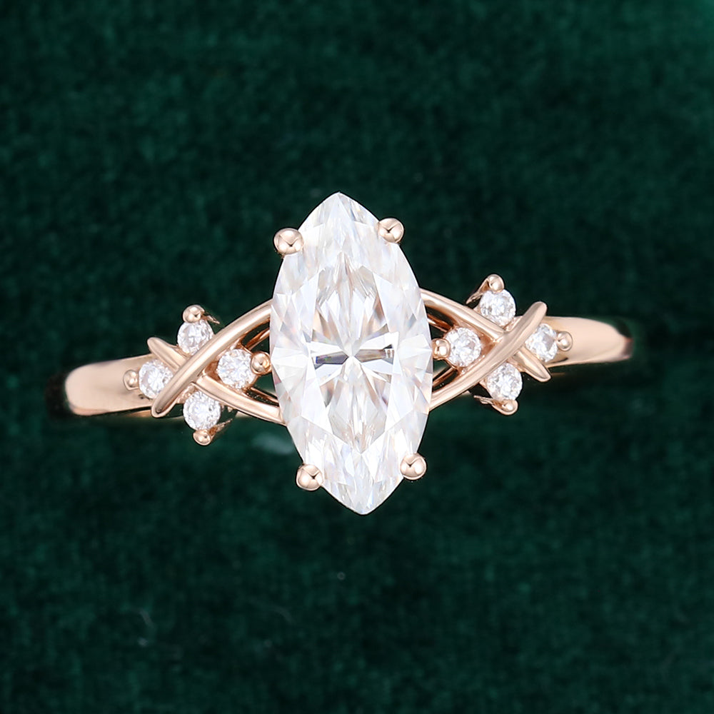 0.90 CT Marquise Cluster Moissanite Engagement Ring