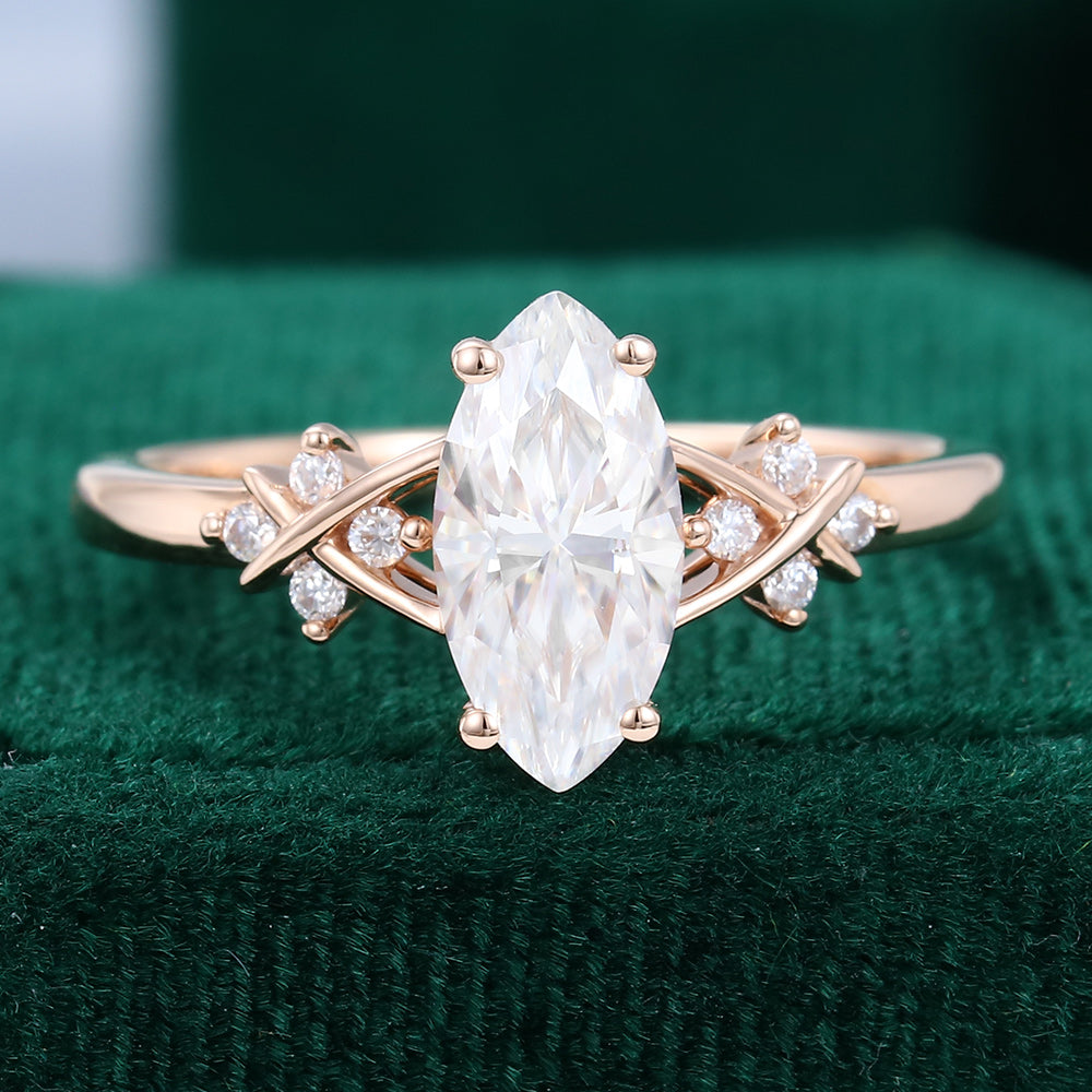 0.90 CT Marquise Cluster Moissanite Engagement Ring