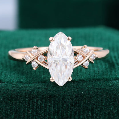 0.90 CT Marquise Cluster Moissanite Engagement Ring