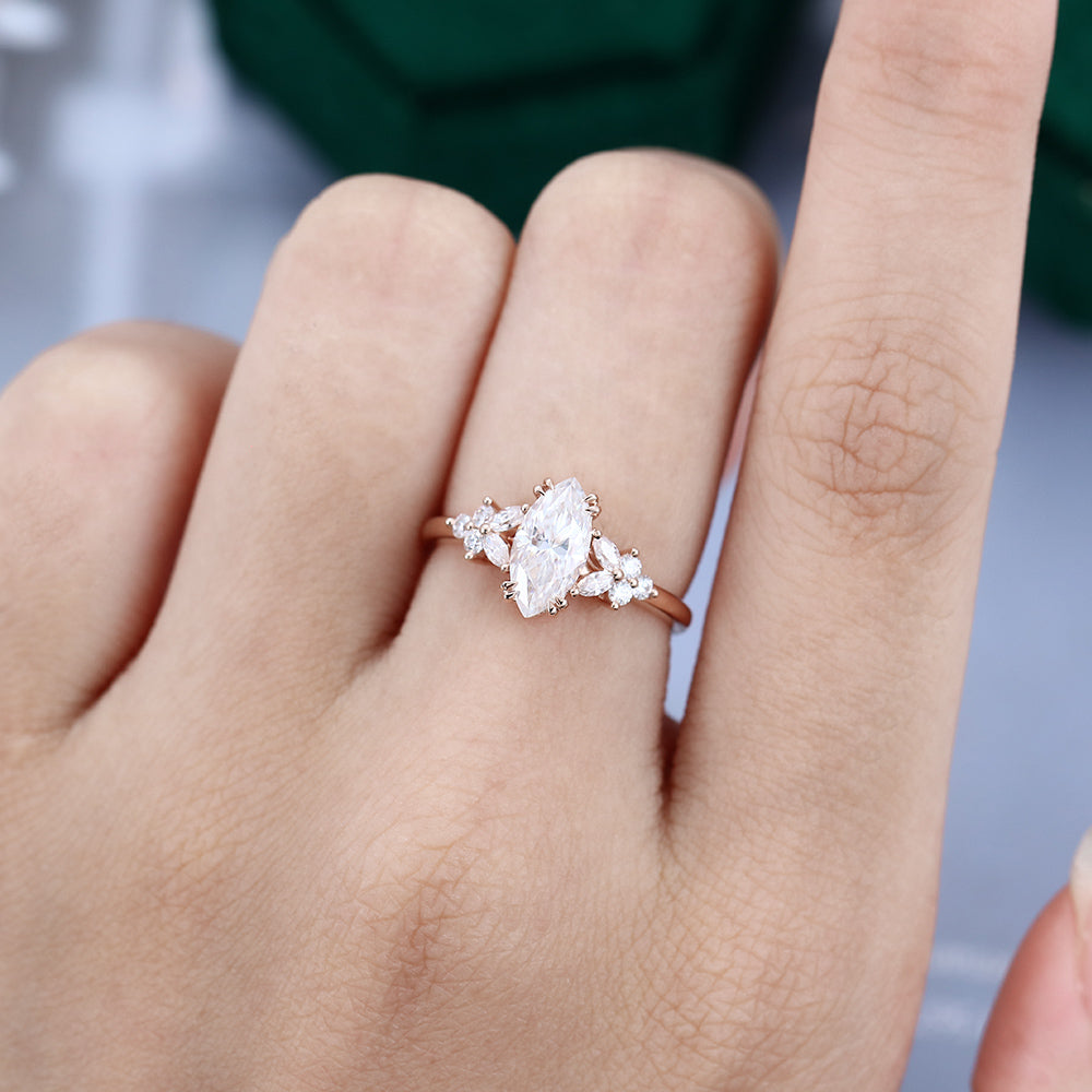 0.90 CT Marquise Cluster Moissanite Engagement Ring