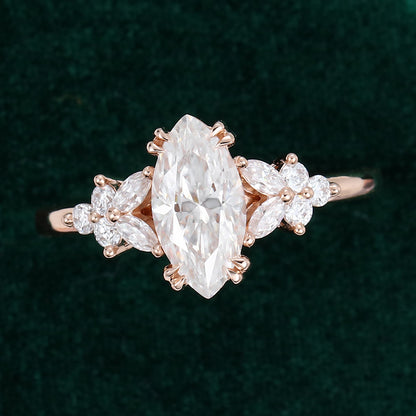 0.90 CT Marquise Cluster Moissanite Engagement Ring