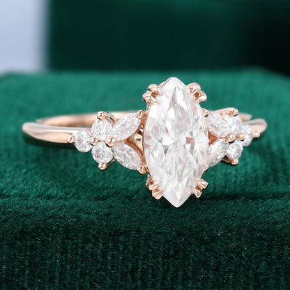 0.90 CT Marquise Cluster Moissanite Engagement Ring