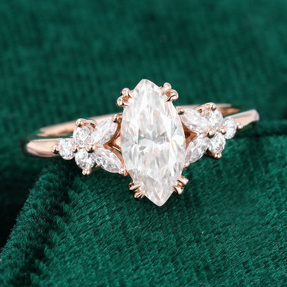 0.90 CT Marquise Cluster Moissanite Engagement Ring
