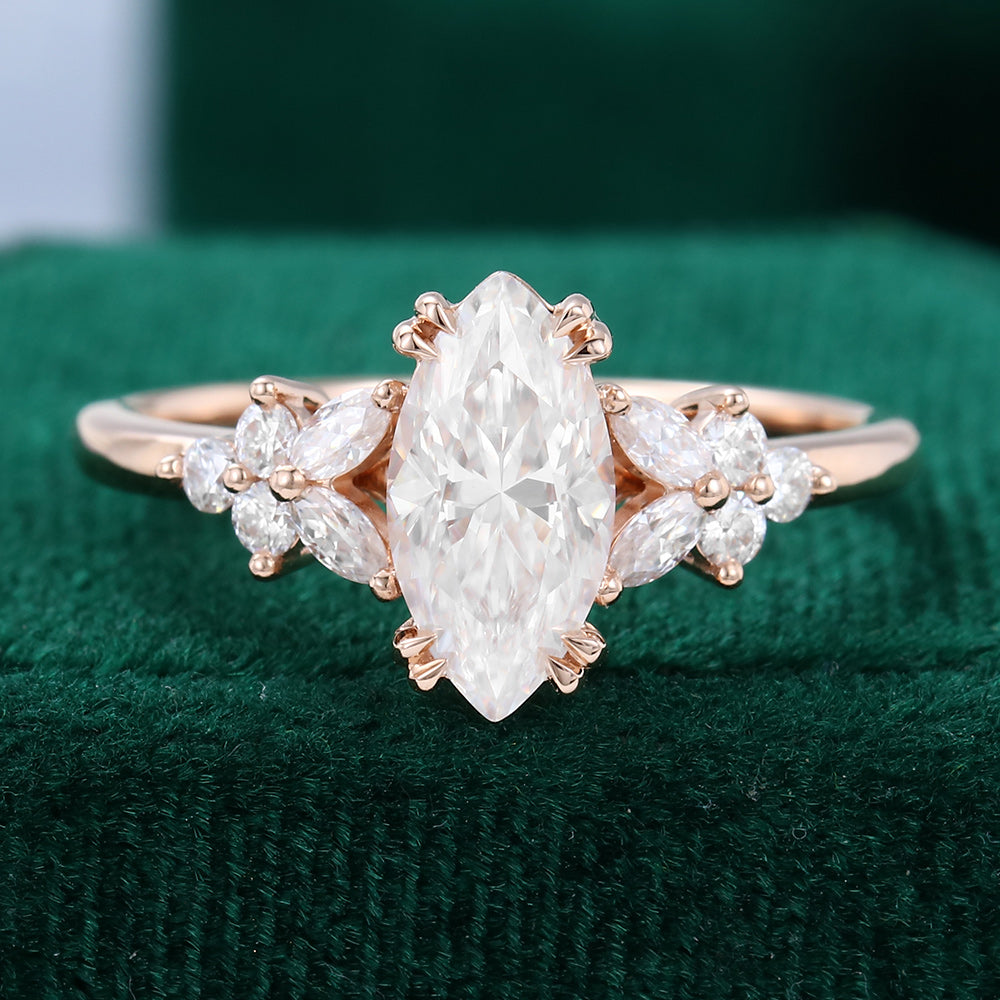 0.90 CT Marquise Cluster Moissanite Engagement Ring
