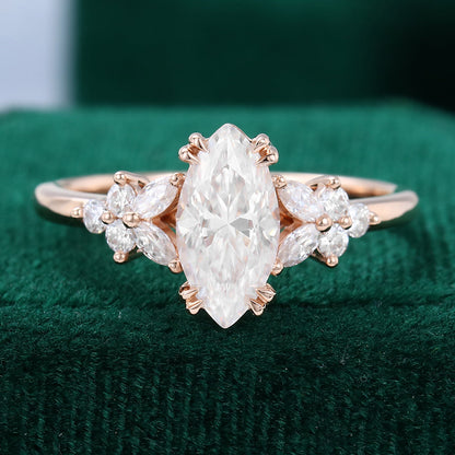 0.90 CT Marquise Cluster Moissanite Engagement Ring