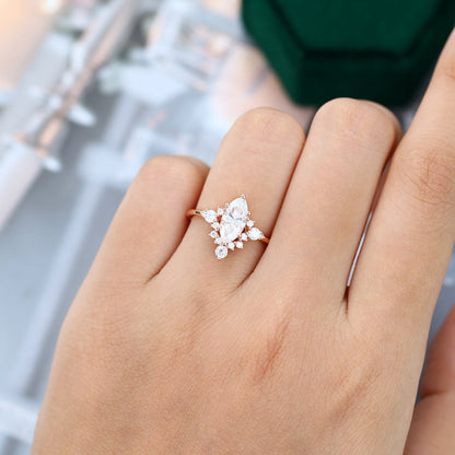 0.90 CT Marquise Cluster Moissanite Engagement Ring