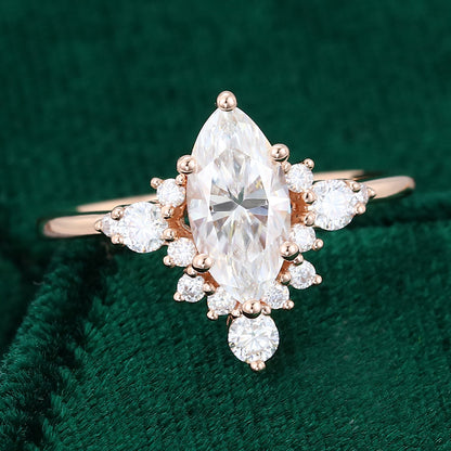 0.90 CT Marquise Cluster Moissanite Engagement Ring