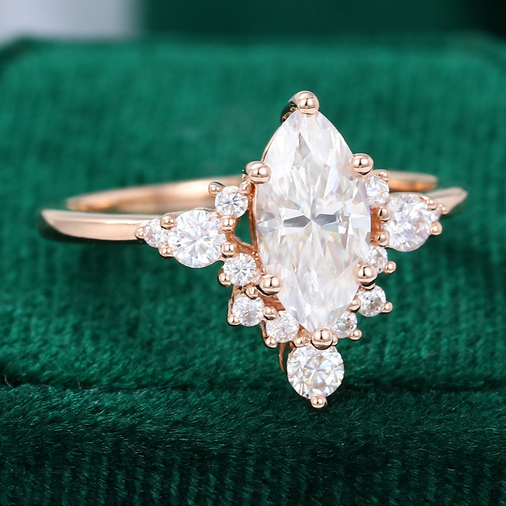 0.90 CT Marquise Cluster Moissanite Engagement Ring