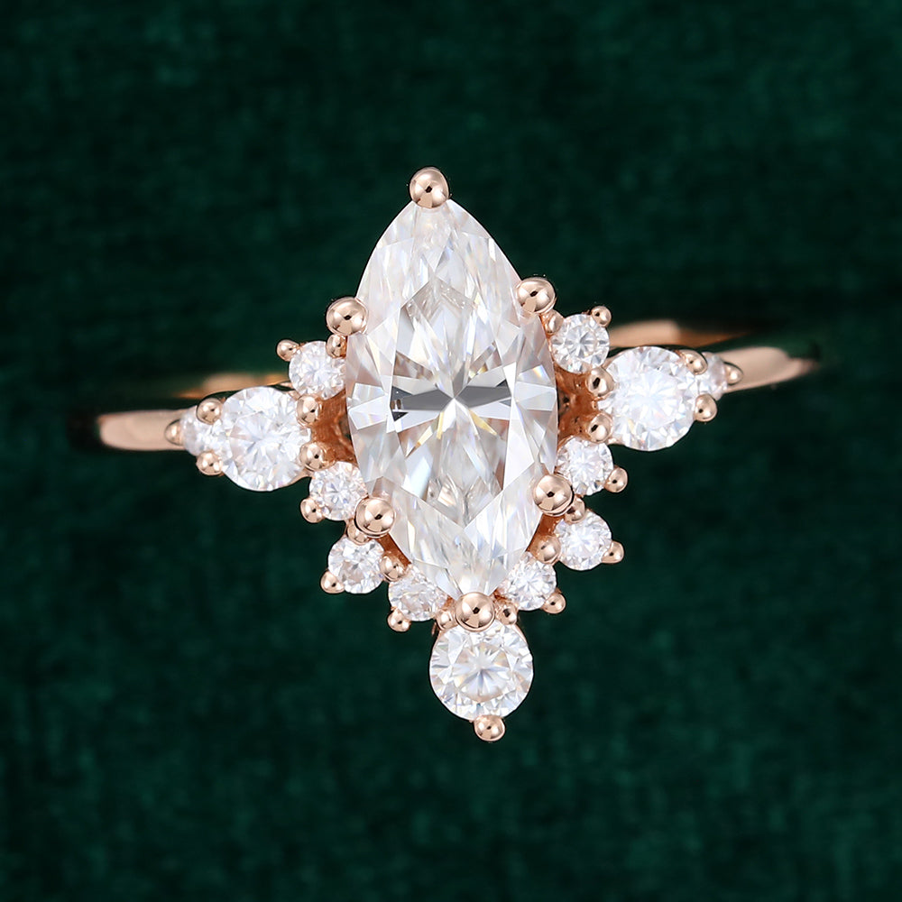 0.90 CT Marquise Cluster Moissanite Engagement Ring