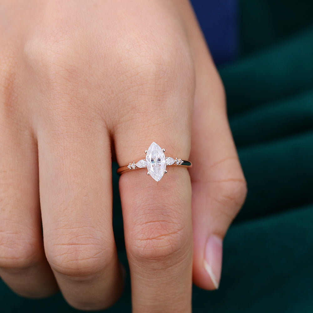 0.90 CT Marquise Cluster Moissanite Engagement Ring