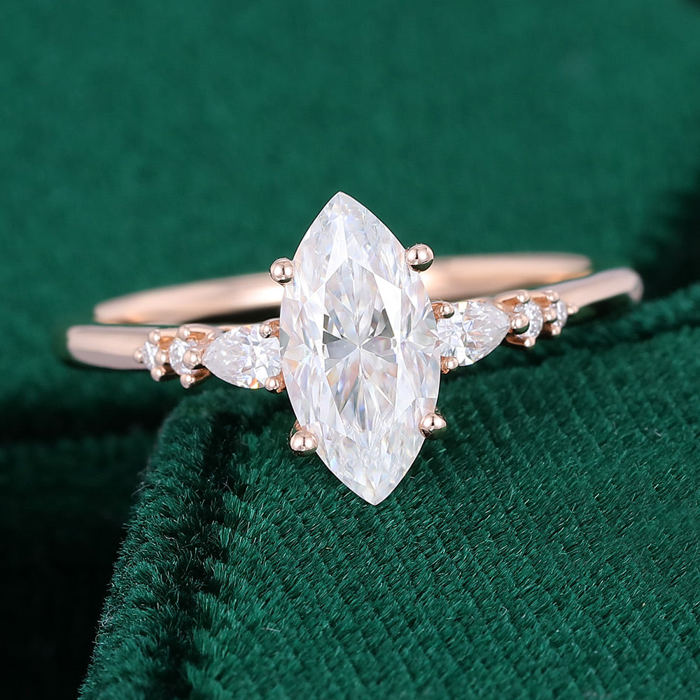 0.90 CT Marquise Cluster Moissanite Engagement Ring