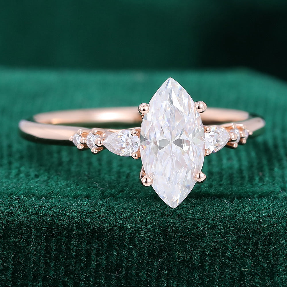 0.90 CT Marquise Cluster Moissanite Engagement Ring