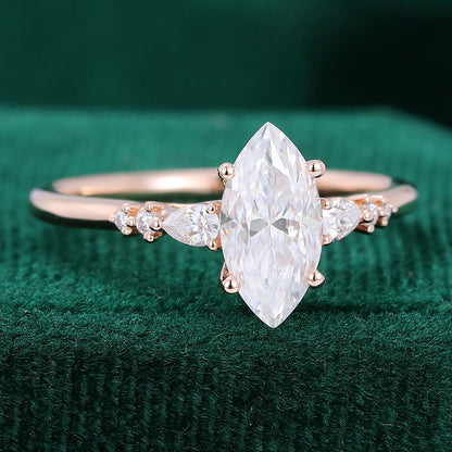 0.90 CT Marquise Cluster Moissanite Engagement Ring