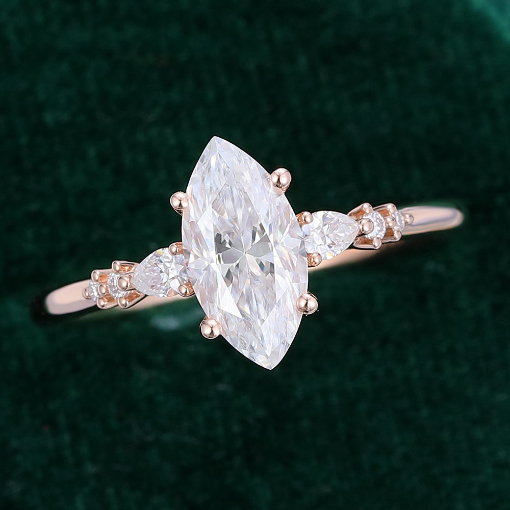0.90 CT Marquise Cluster Moissanite Engagement Ring