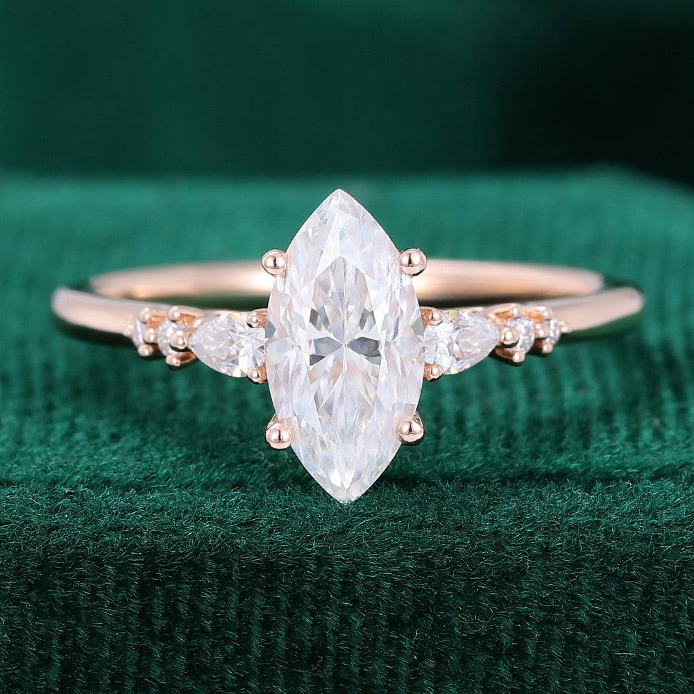 0.90 CT Marquise Cluster Moissanite Engagement Ring