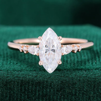 0.90 CT Marquise Cluster Moissanite Engagement Ring