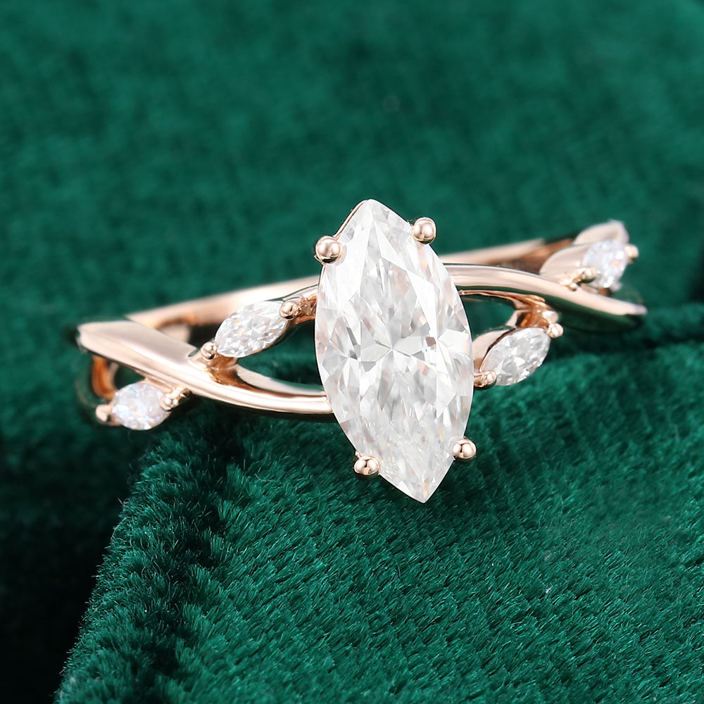 1 CT Marquise Twisted Pave Moissanite Engagement Ring
