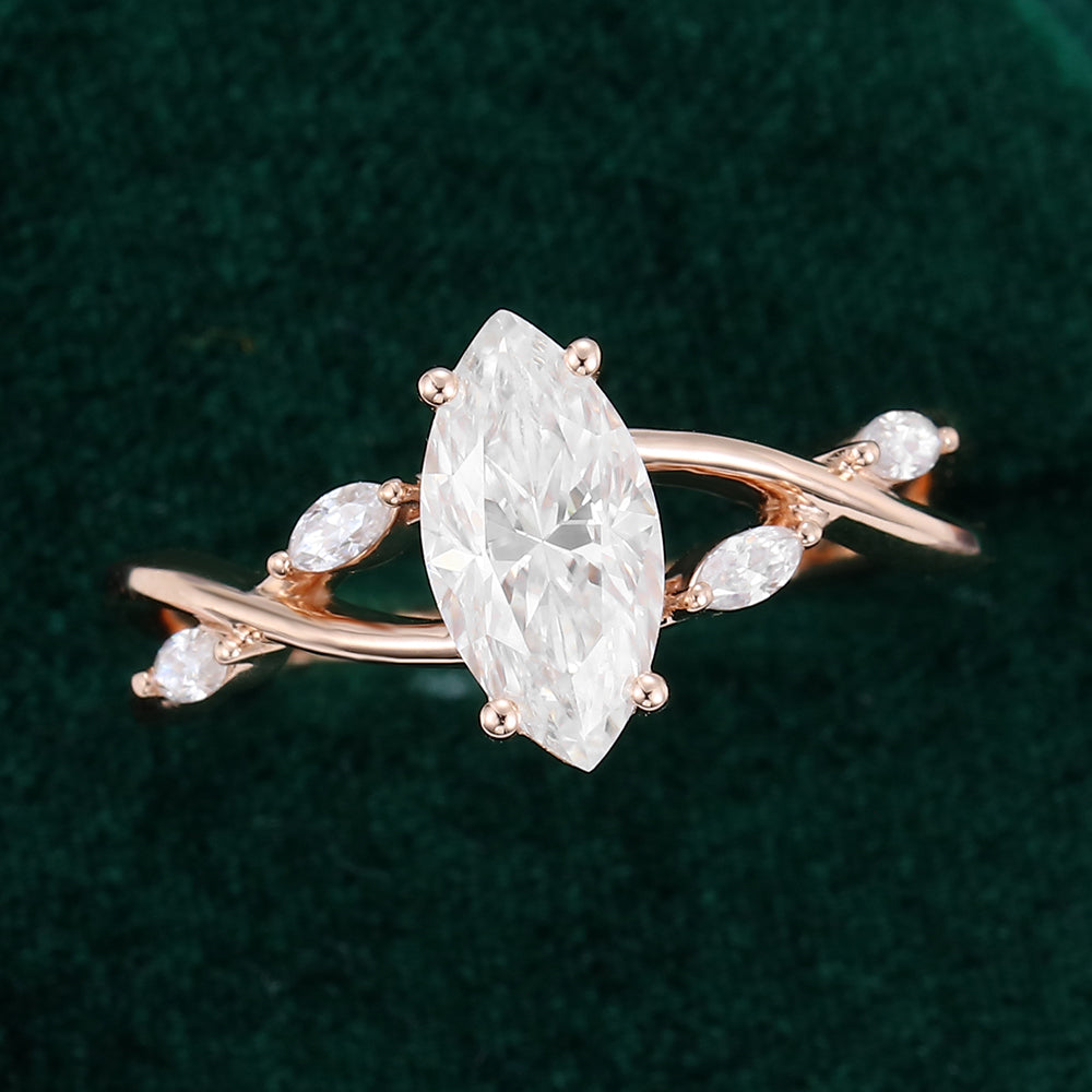 1 CT Marquise Twisted Pave Moissanite Engagement Ring