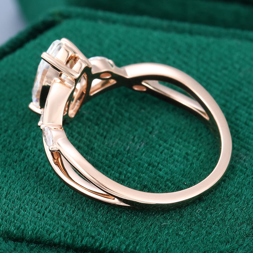 1 CT Marquise Twisted Pave Moissanite Engagement Ring